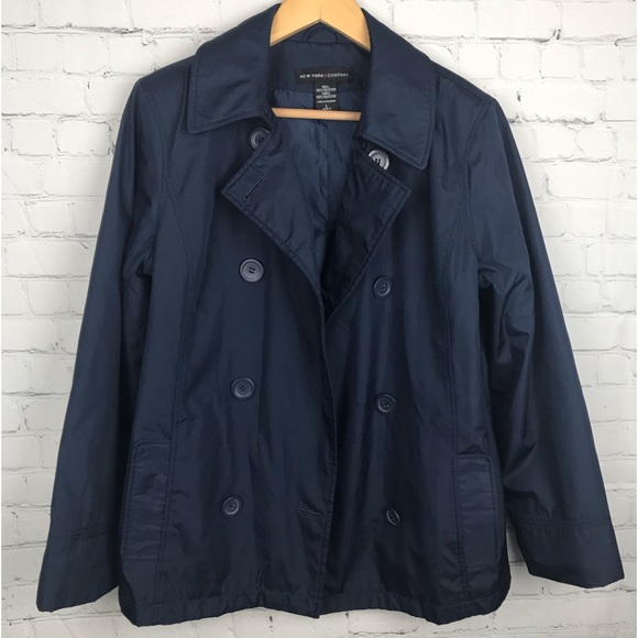New York & Company Navy Blue Mini Trench Rain Jacket - Picture 2 of 6